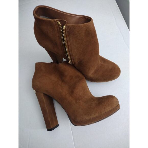 MICHAEL Michael Kors Boots Womens Size 6 Suede Brown Ankle Booties Block Heel - Picture 2 of 8